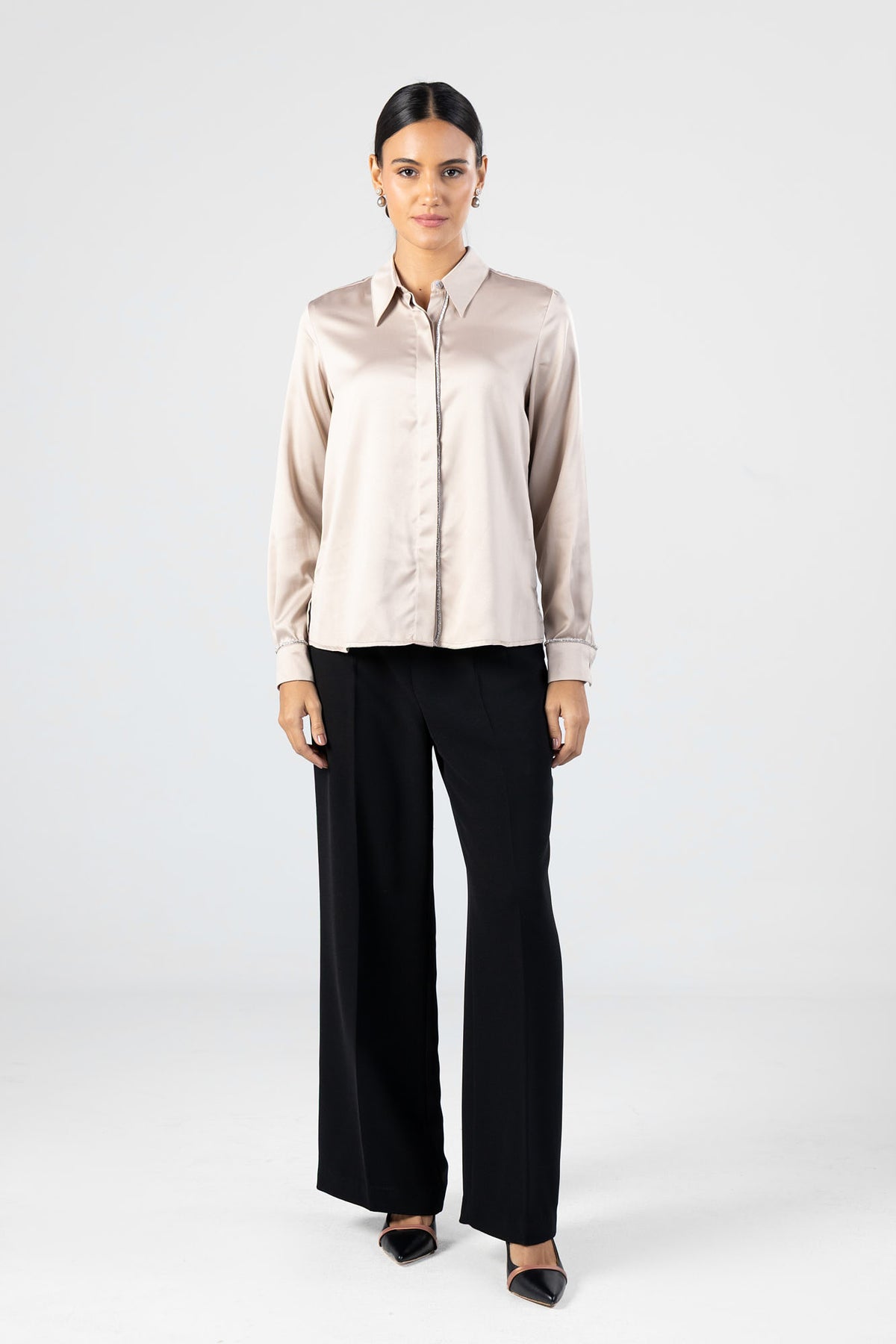 Satin Crystal Trim Shirt