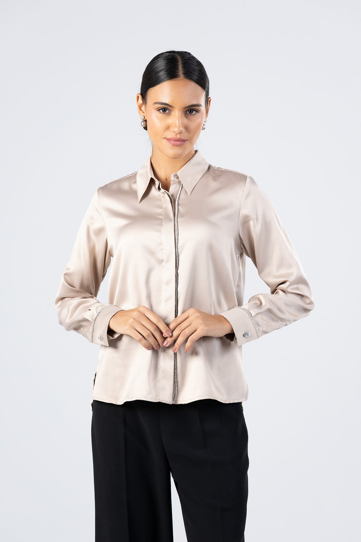 Satin Crystal Trim Shirt