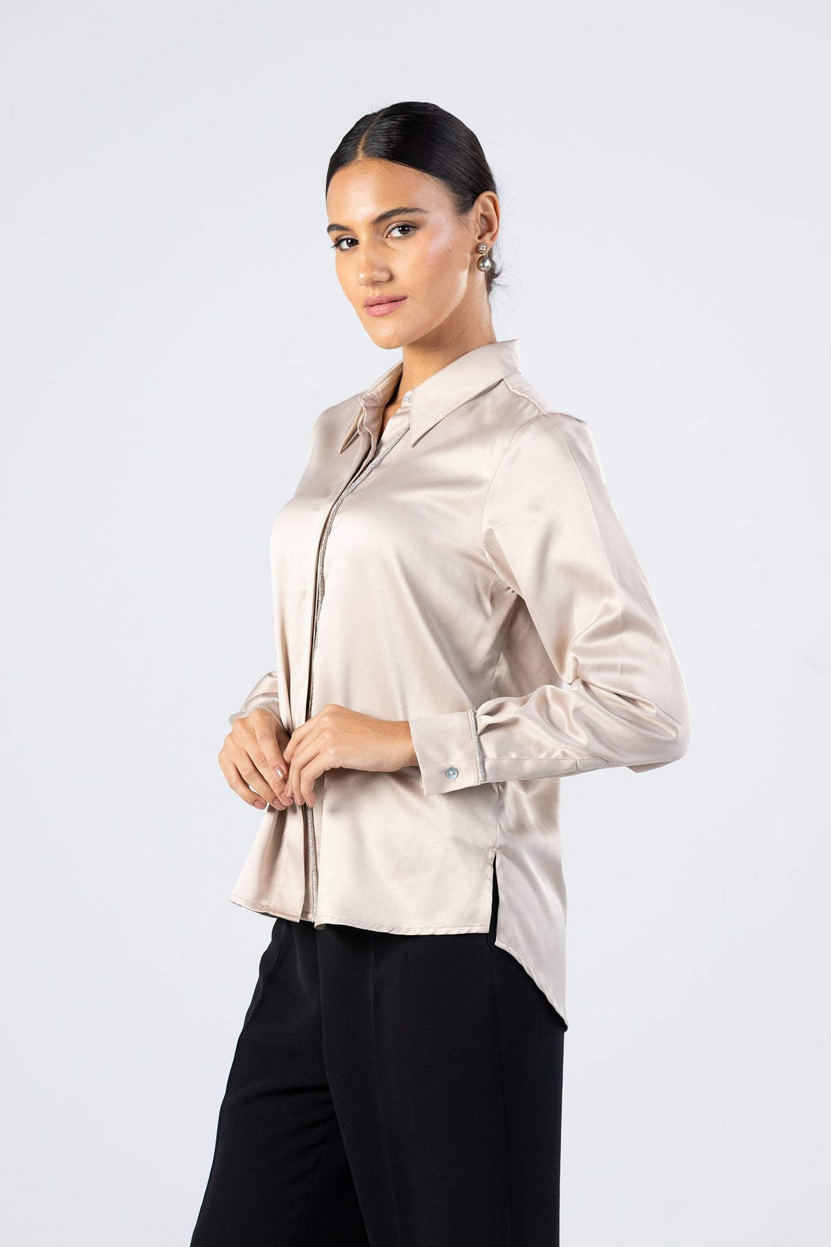 Satin Crystal Trim Shirt