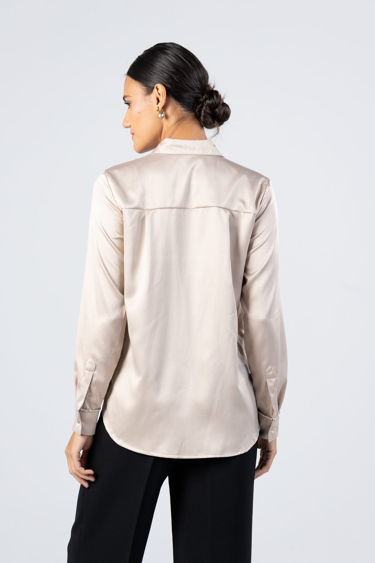 Satin Crystal Trim Shirt