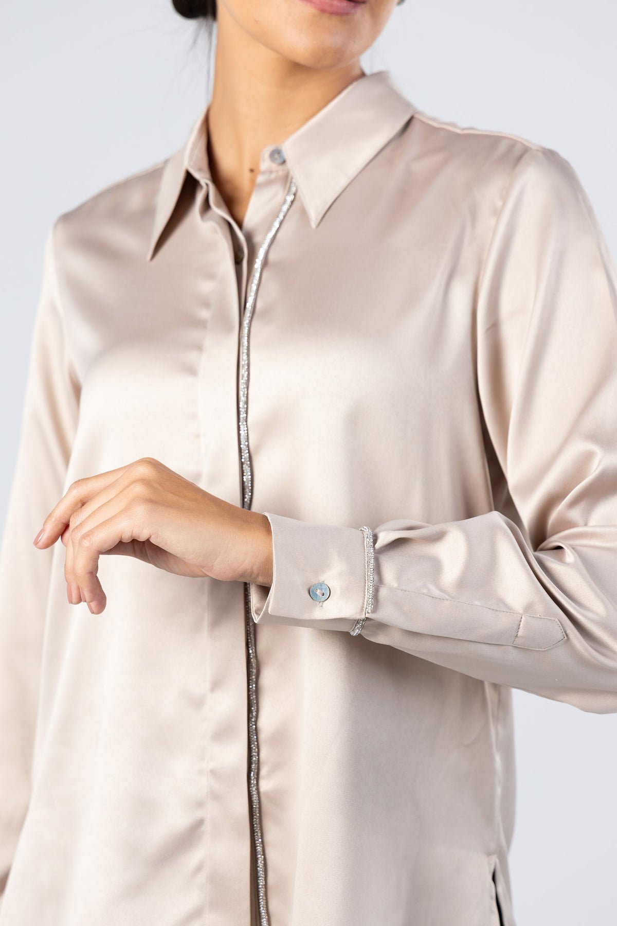 Satin Crystal Trim Shirt