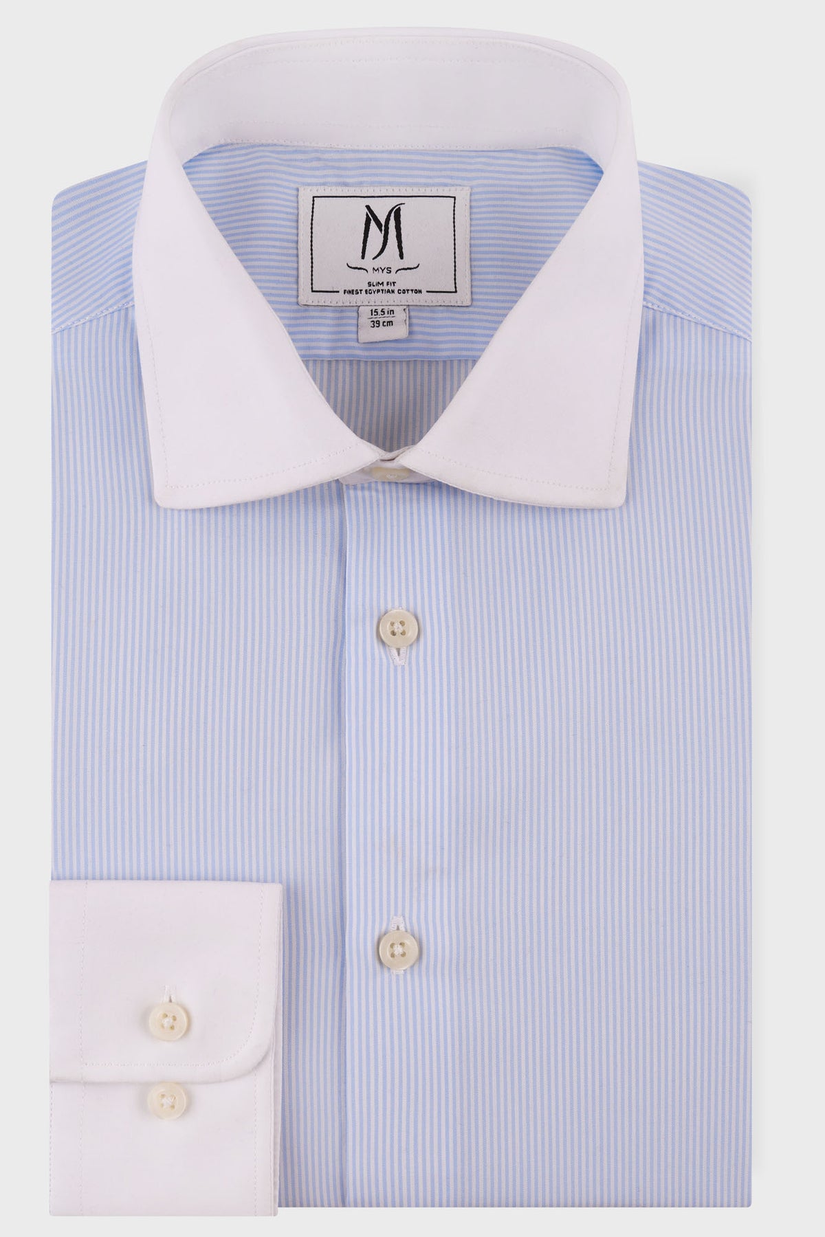 Light Blue Striped Poplin Contrast Non-Iron Shirt - Slim Fit