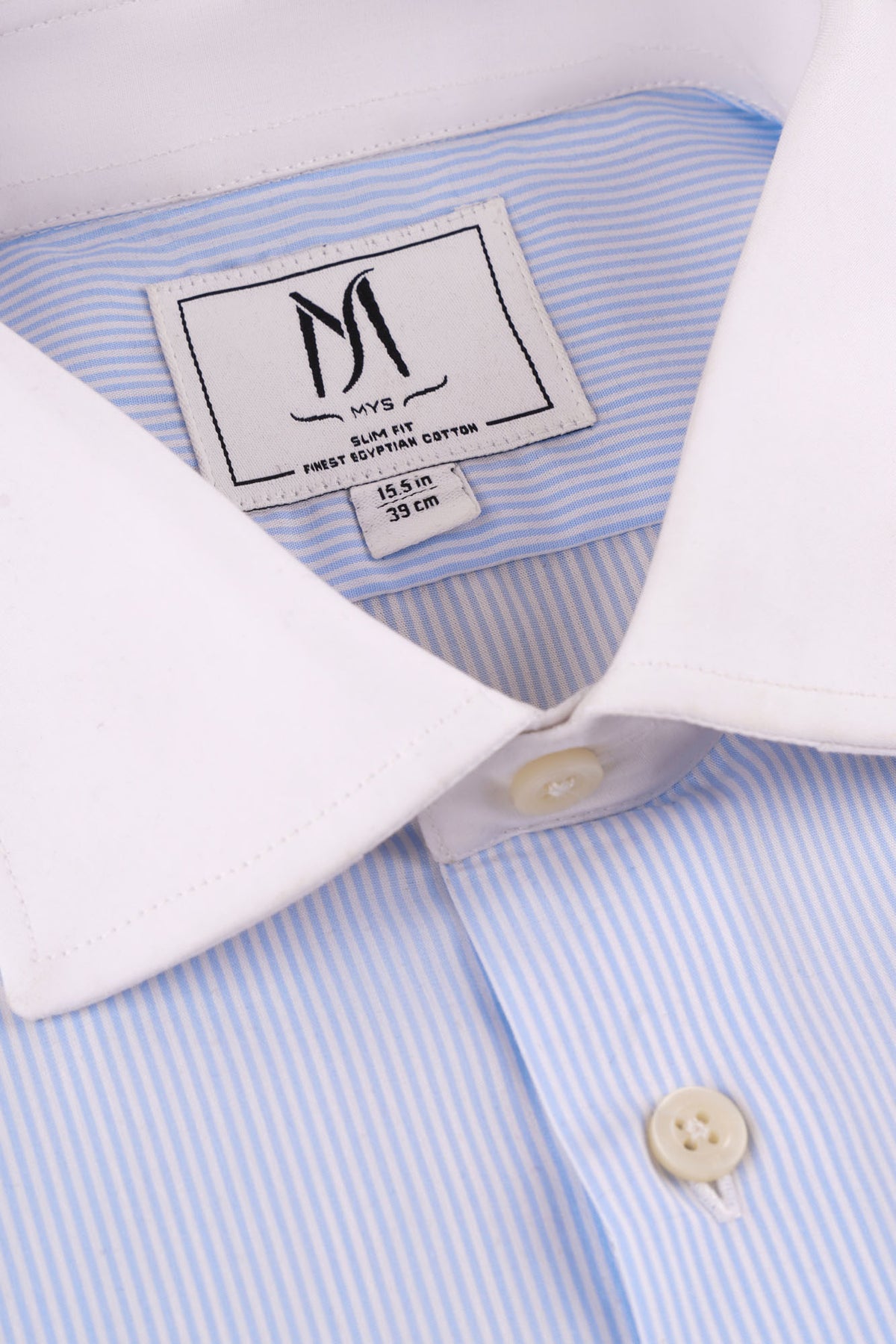 Light Blue Striped Poplin Contrast Non-Iron Shirt - Slim Fit