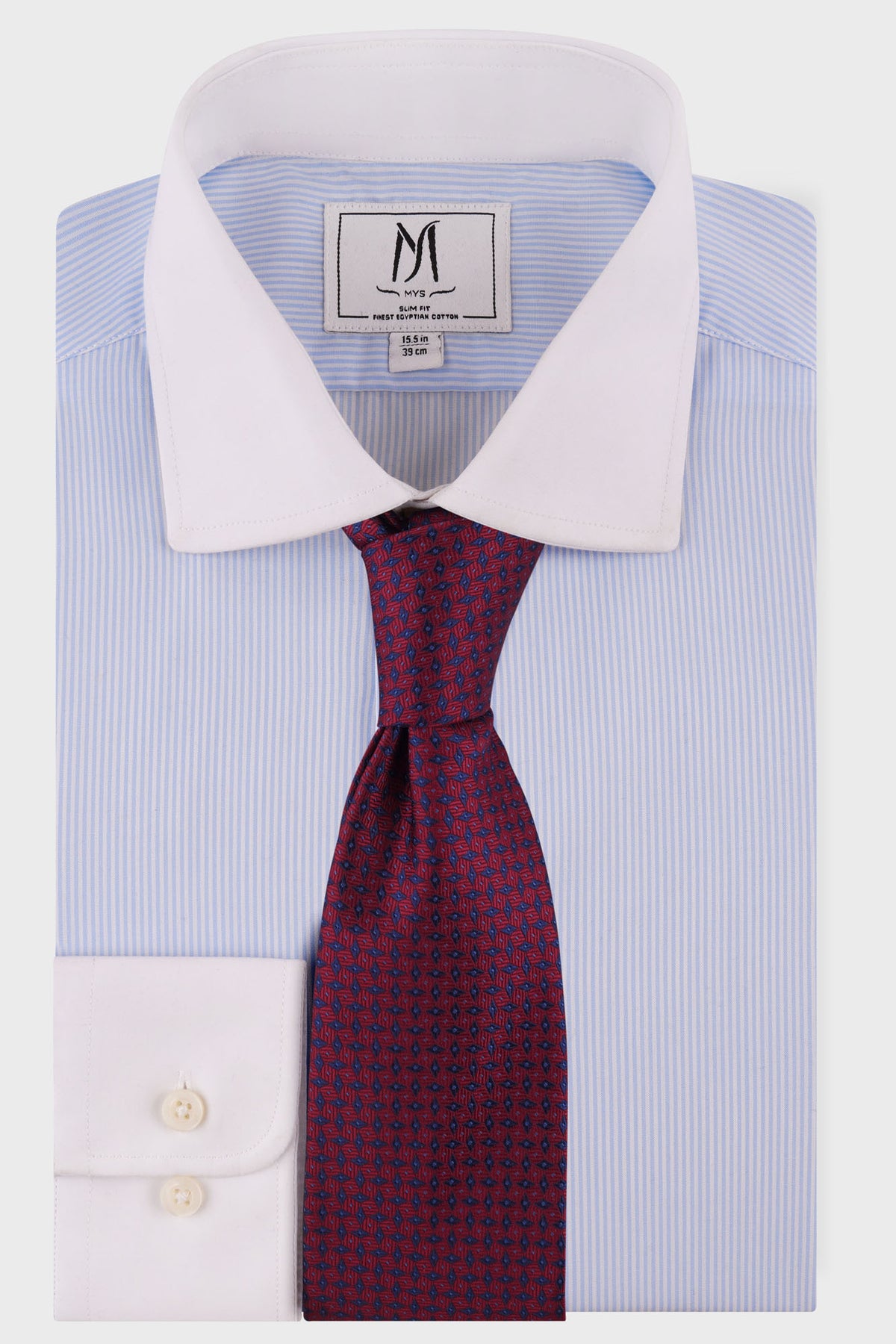Light Blue Striped Poplin Contrast Non-Iron Shirt - Slim Fit