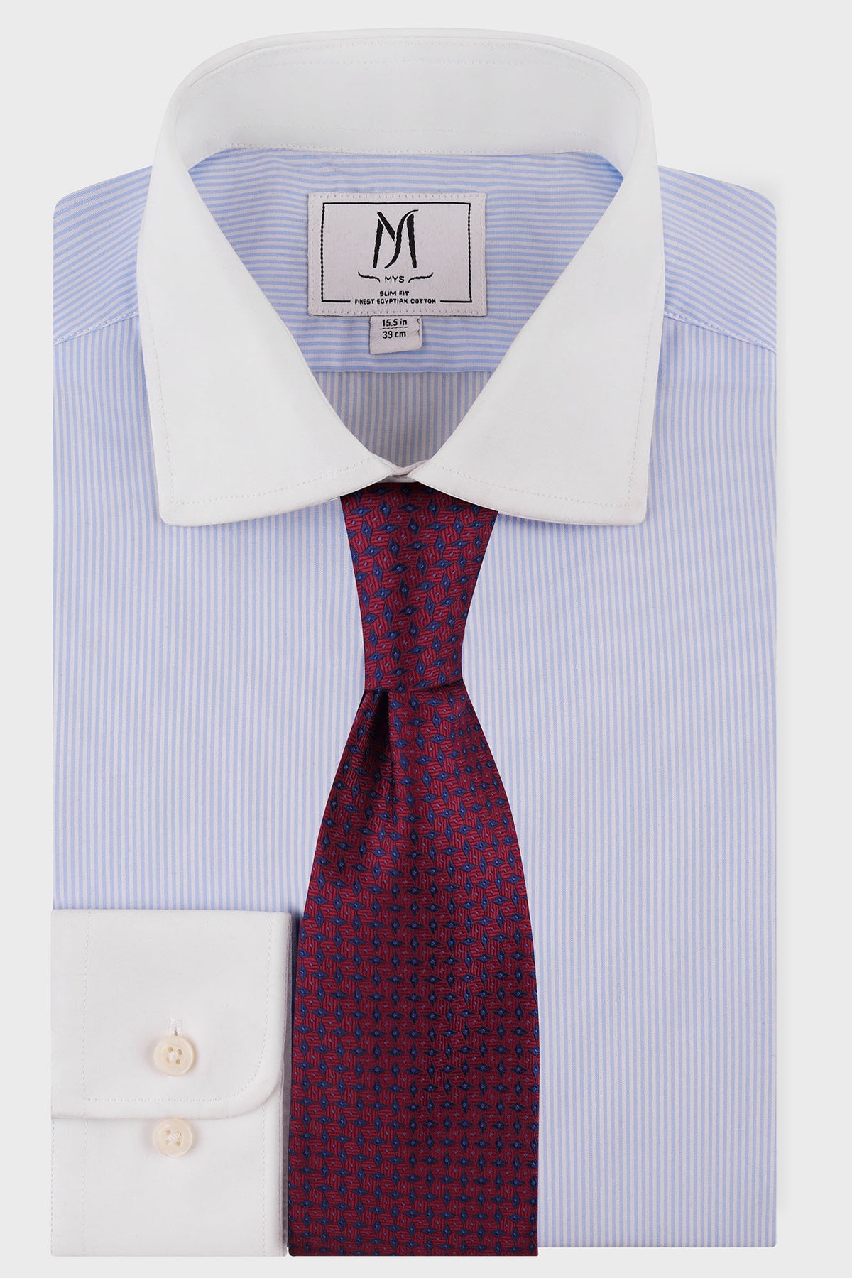 Light Blue Striped Poplin Contrast Non-Iron Shirt - Slim Fit