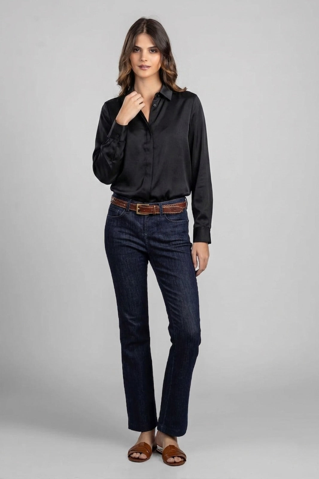 Black Twill Hidden Placket Shirt