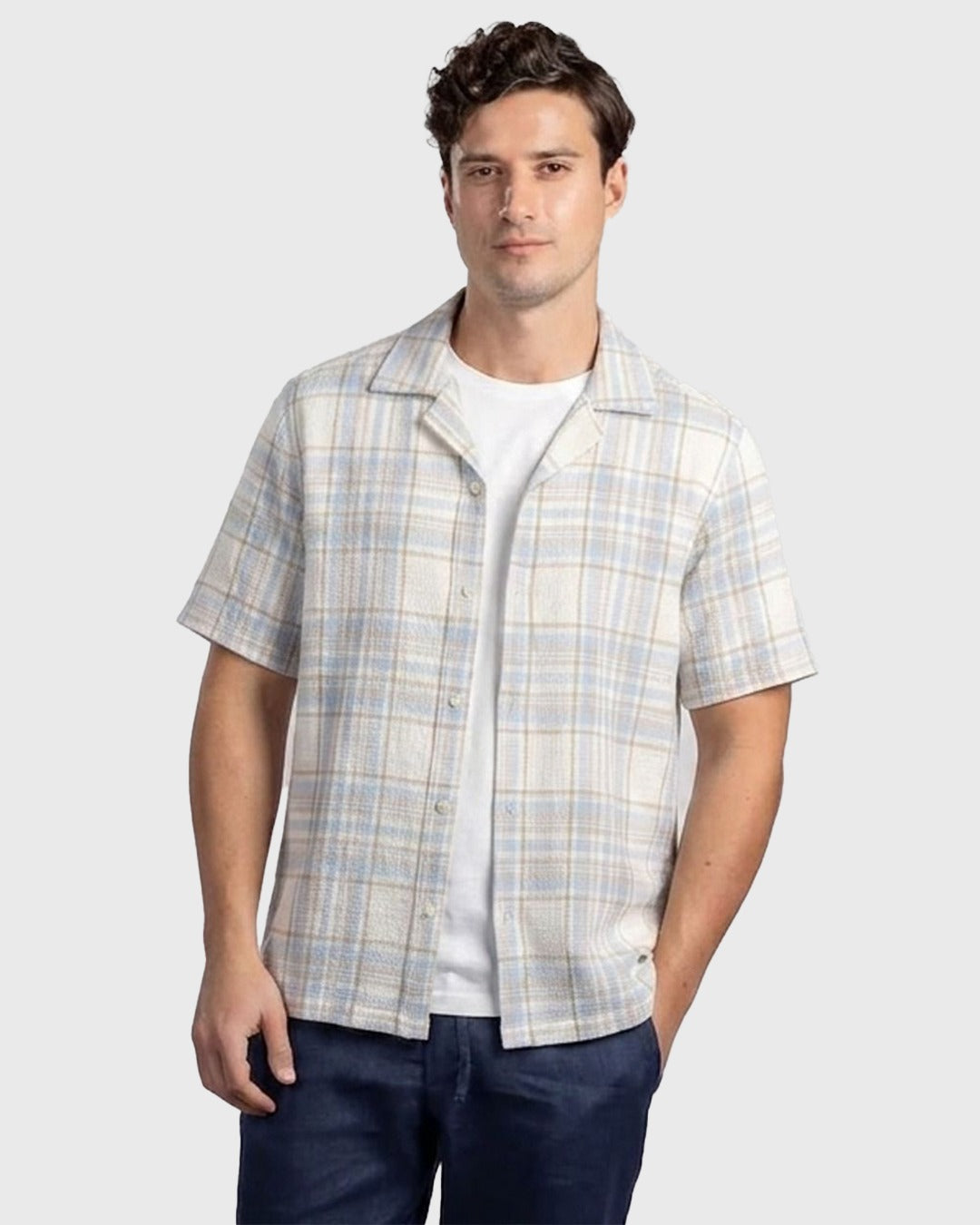 Beige Checkered Revere Shirt