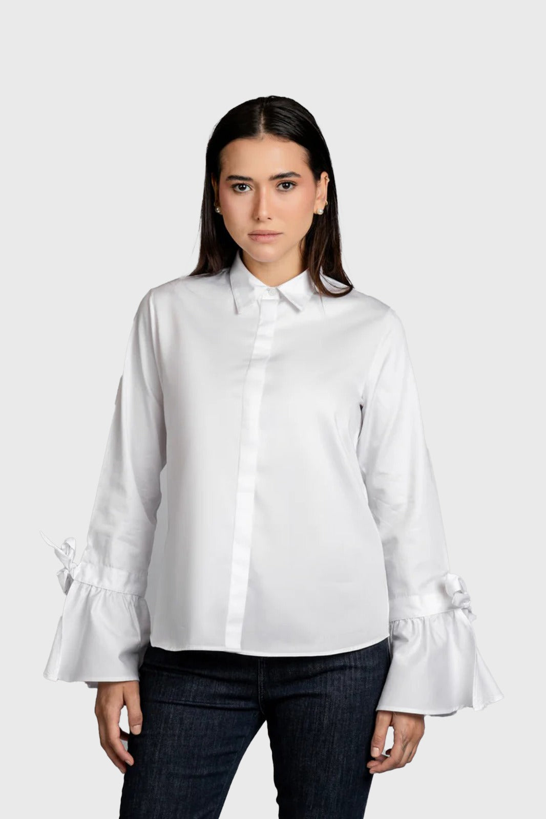 White Tie Cuff Detail Shirt