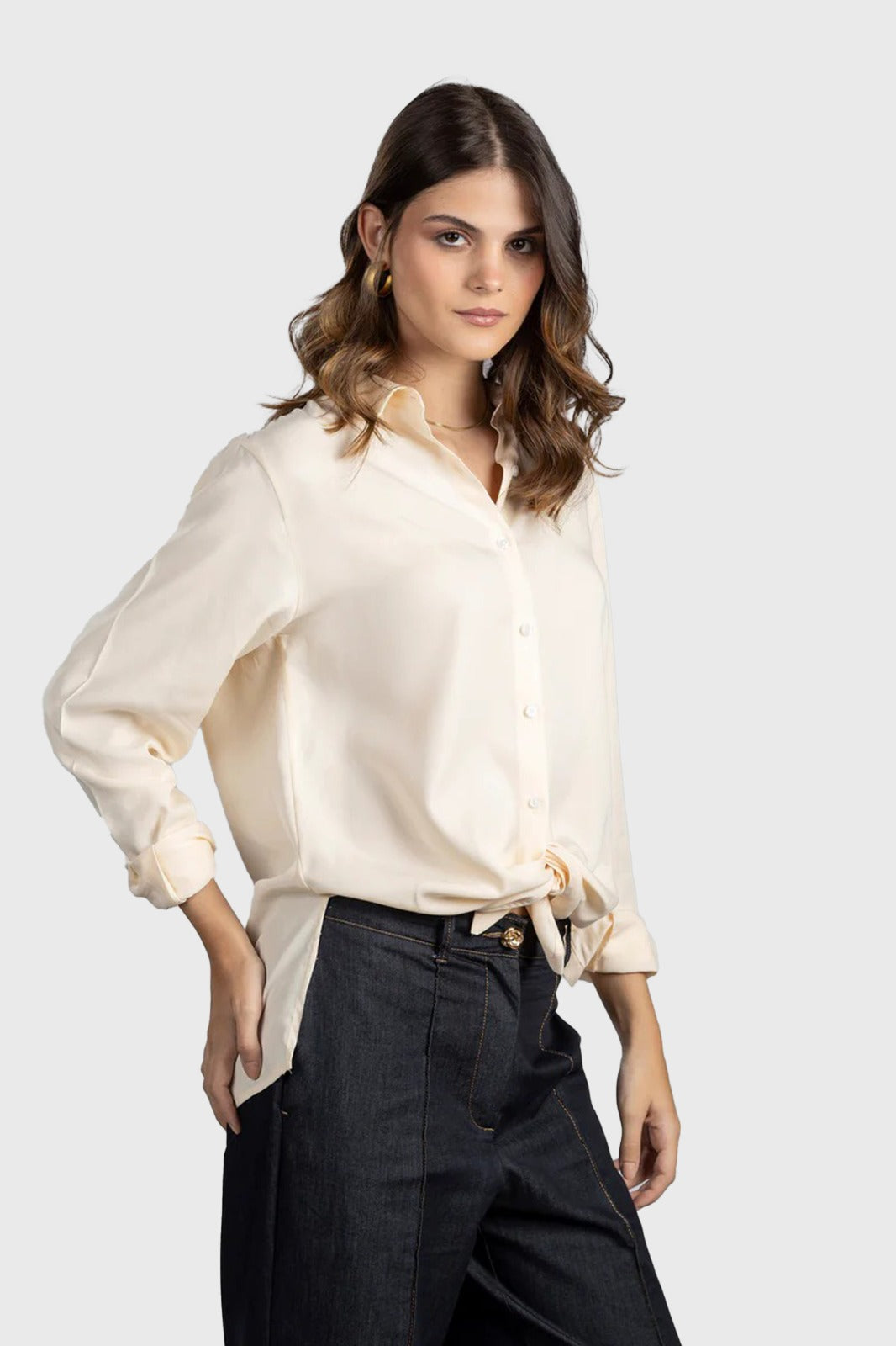 Cream Tencel Regular Fit Shirt