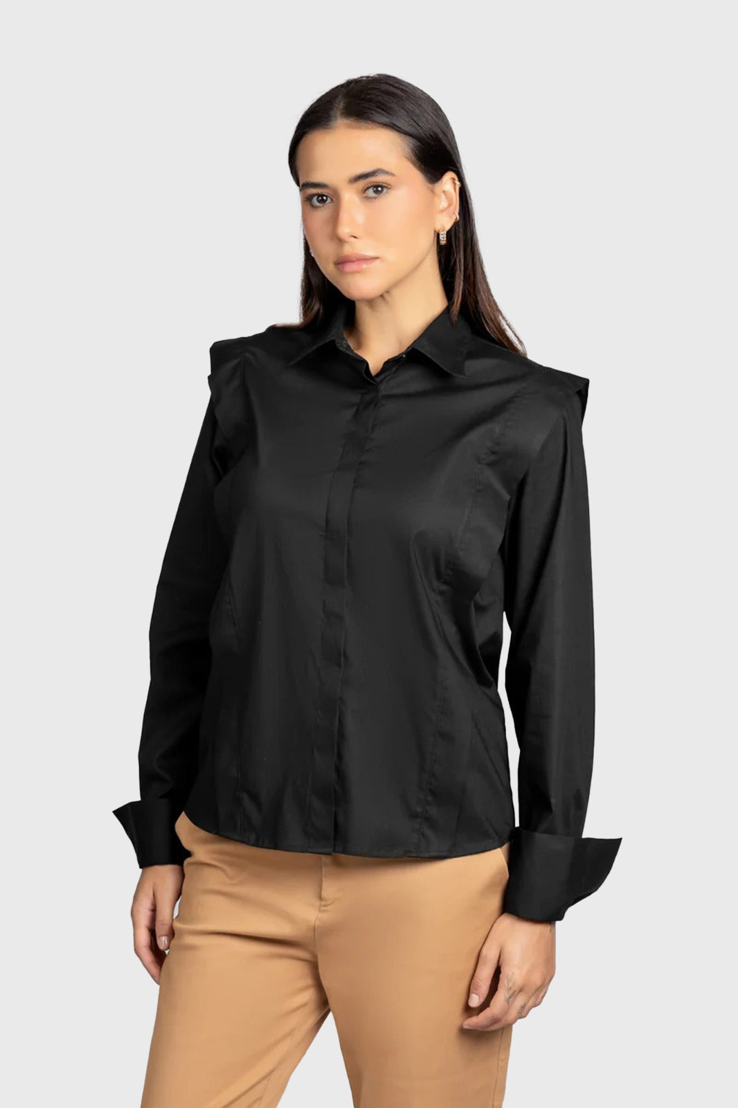 Poplin Shoulder Detail Stretch Shirt