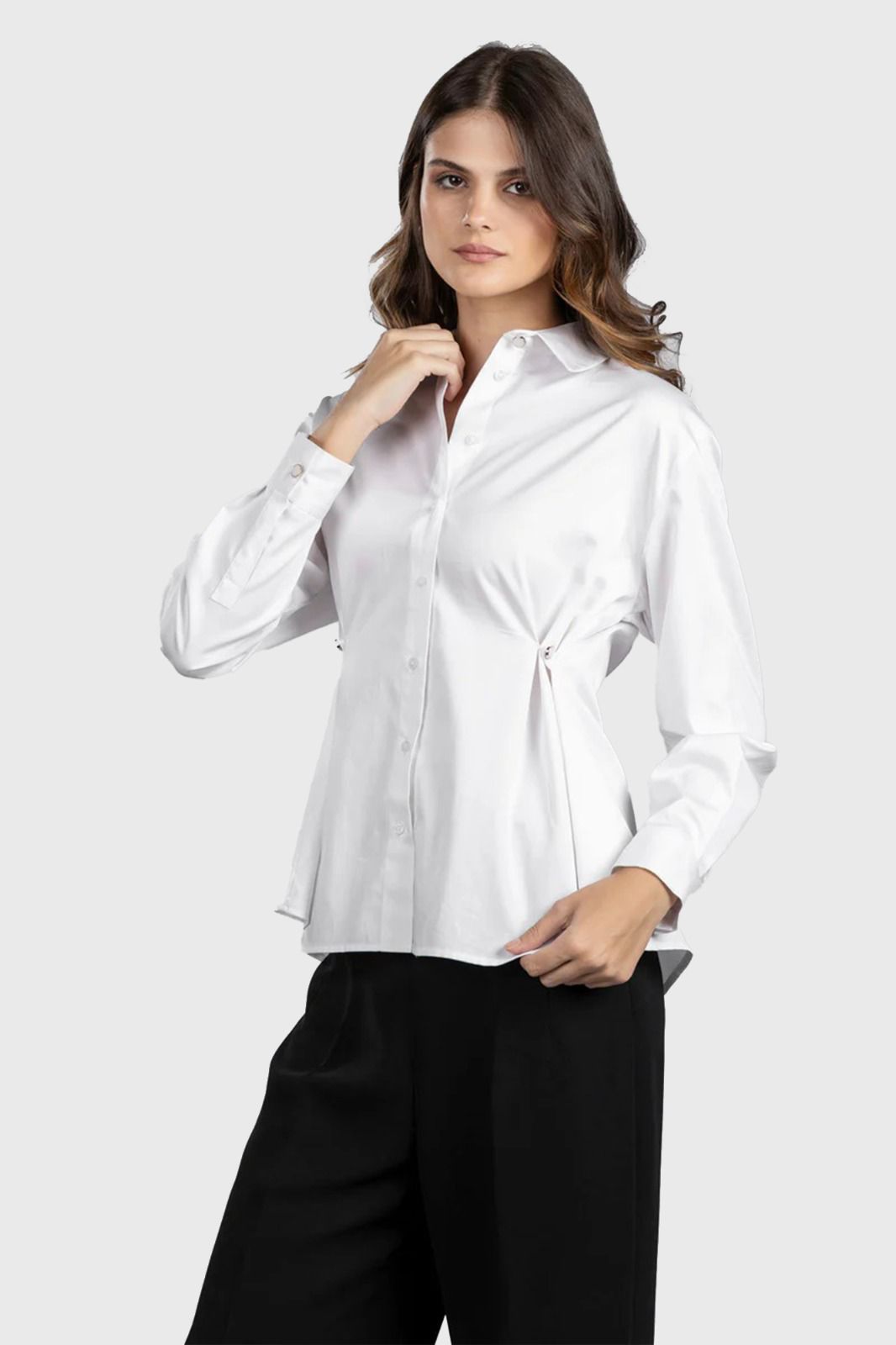 White Fitted Shirt with Waist Detail