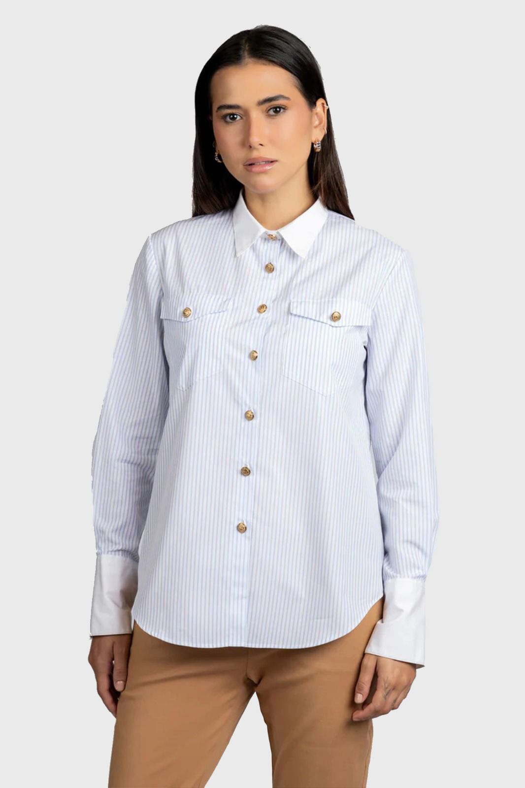 Light Blue Striped Poplin Contrast Shirt