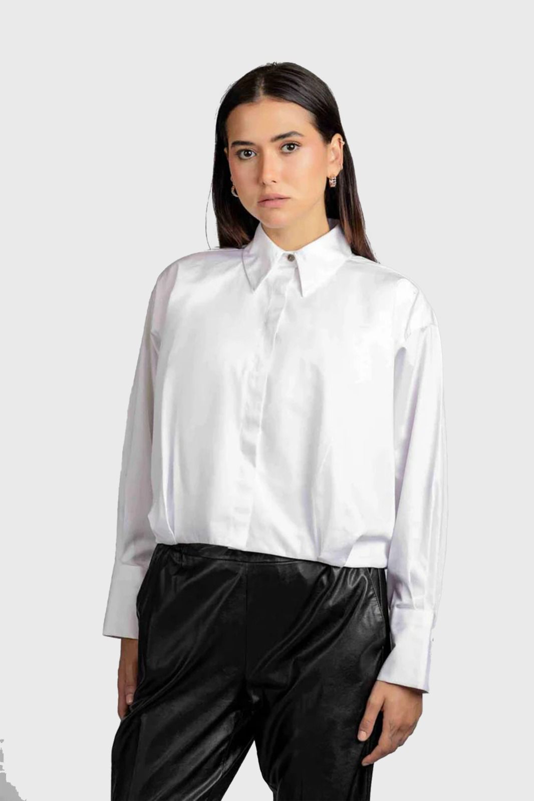 White Twill Fitted Cropped Shirt