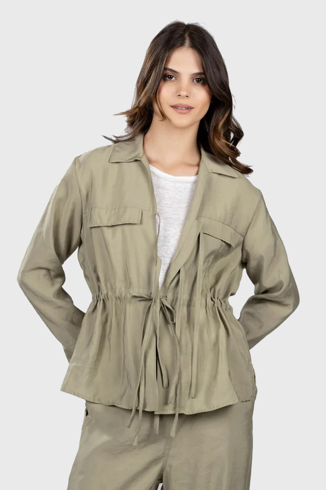 Light Khaki Modal Front Tie Shirt