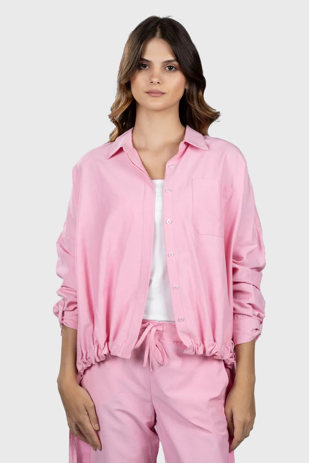 Pink Relaxed Hem Tie Shirt