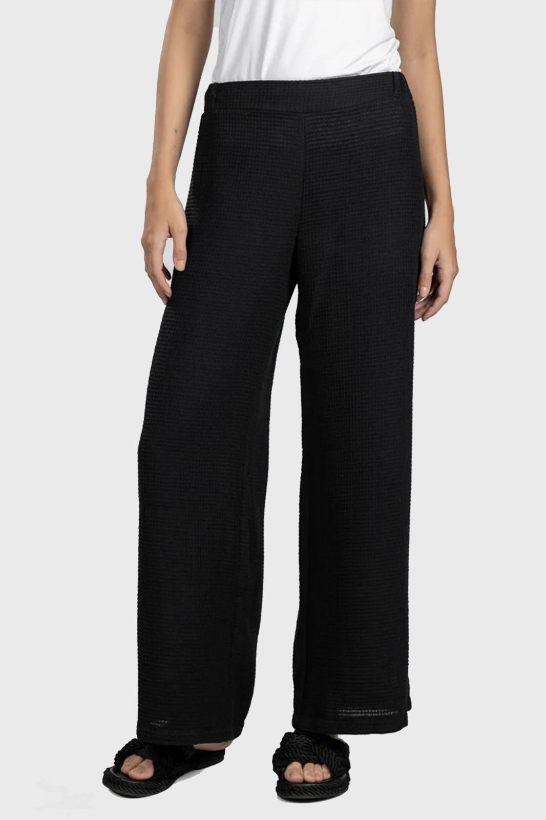 Black Waffle Relaxed Pants