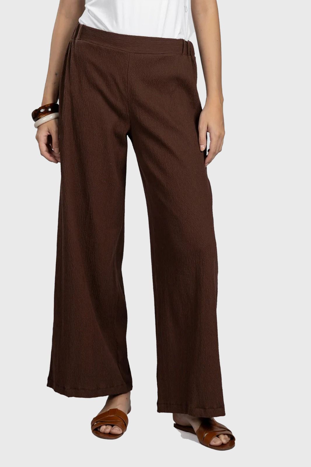 Brown Seersucker Relaxed Pants