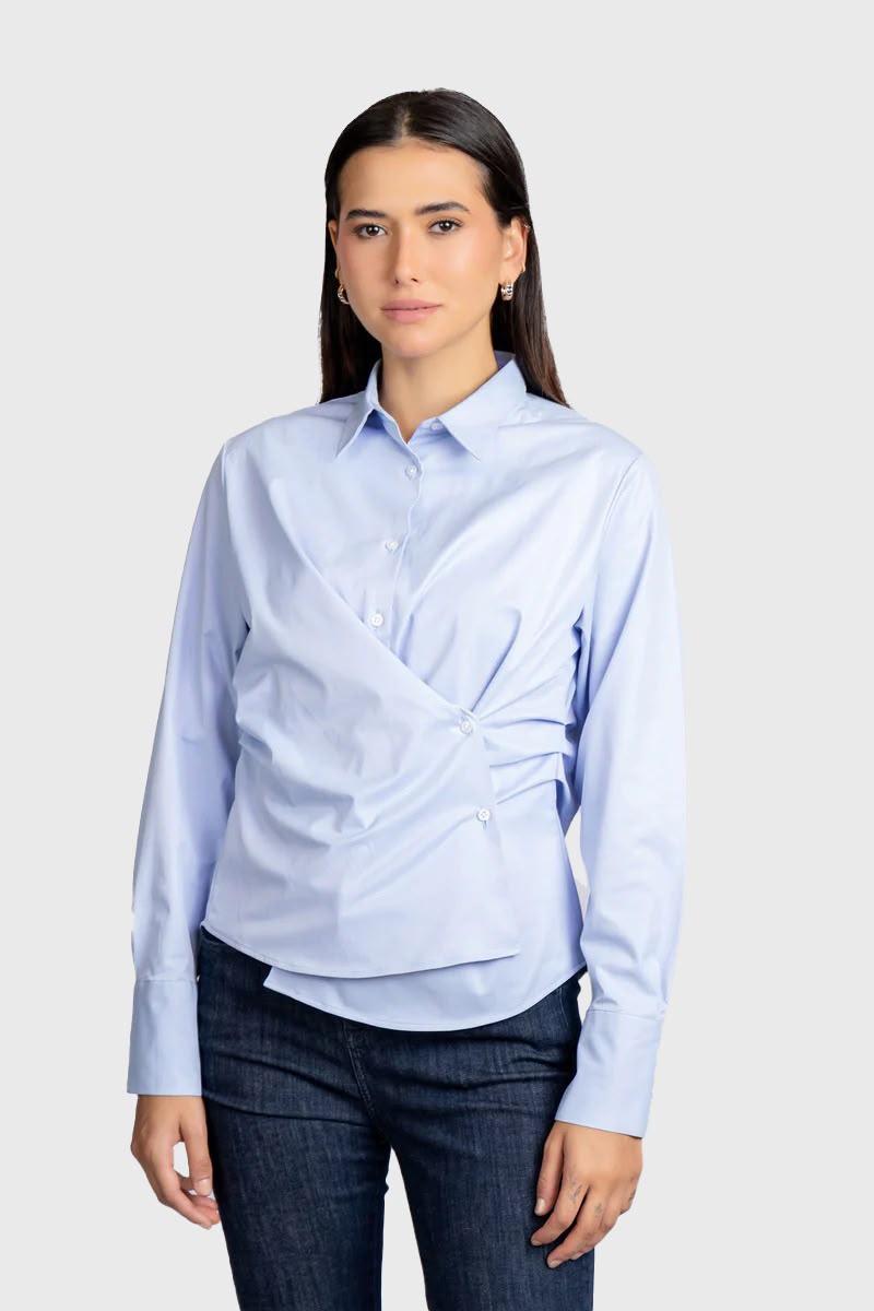 Light Blue Stretch Wrap Shirt