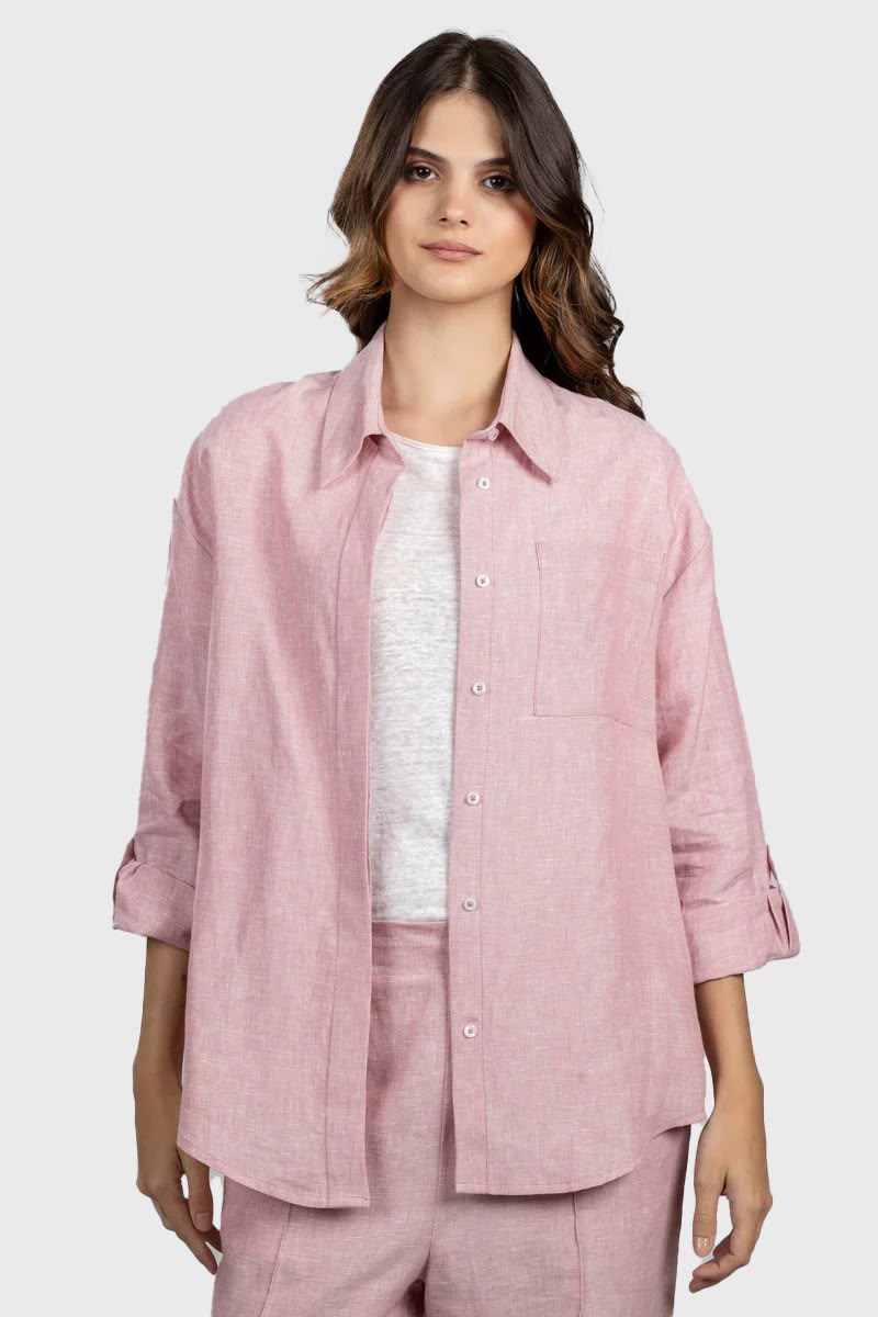 Pink Pure Linen Oversized Shirt
