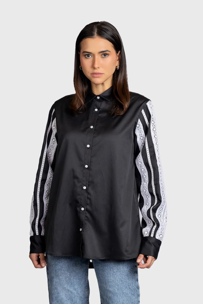 Black Sleeve Detail Stretch Shirt