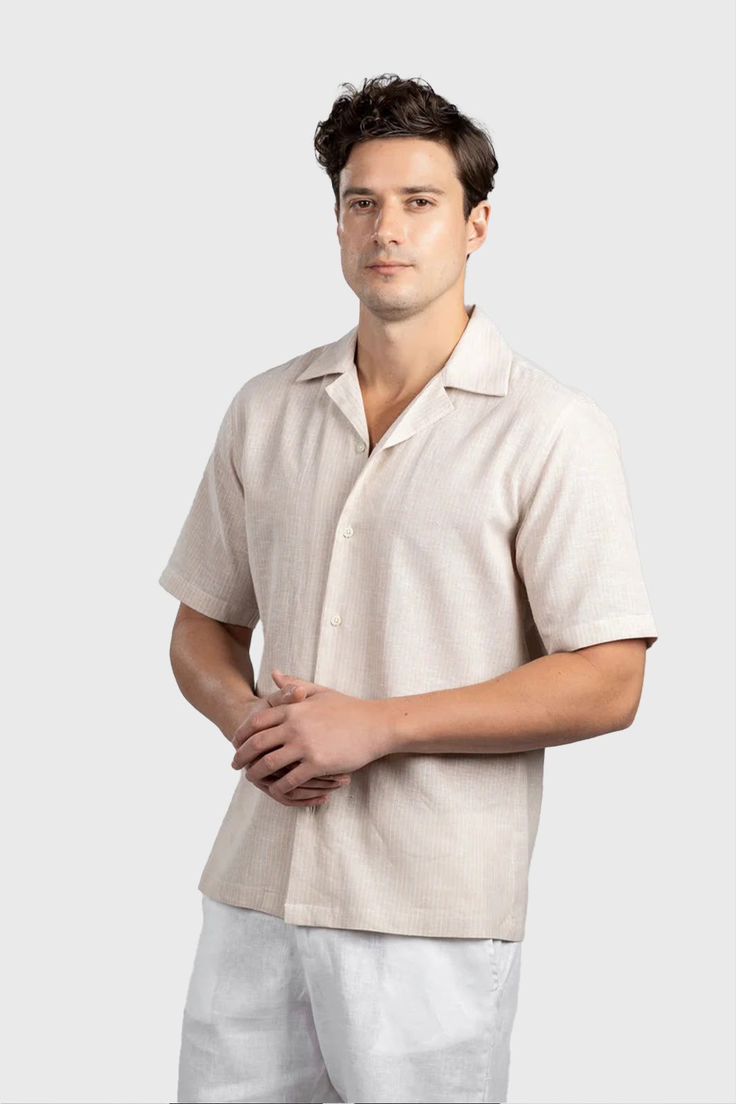 Pin Stripe Linen Cotton Revere Shirt