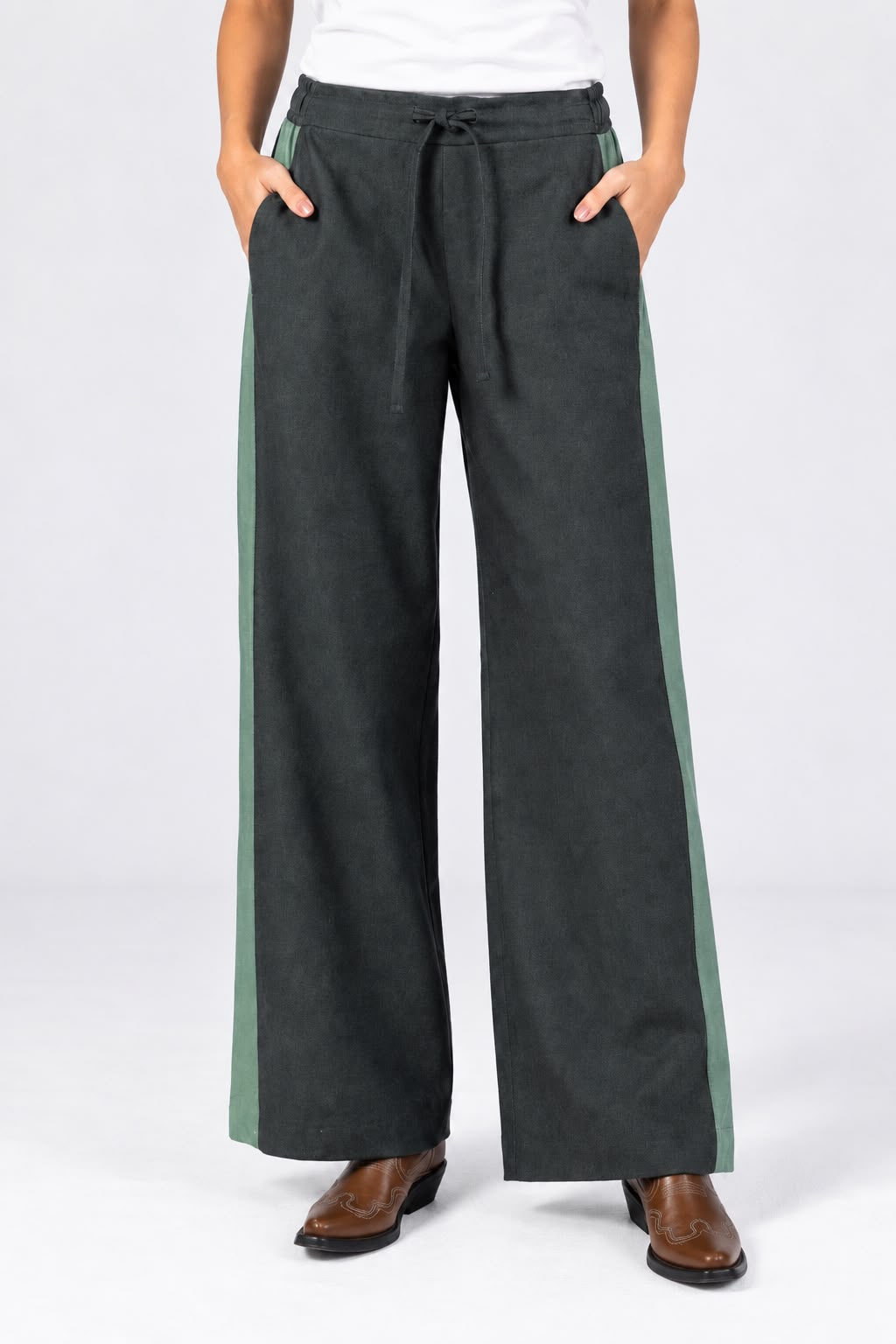 Green Gabardine Drawstring Pants