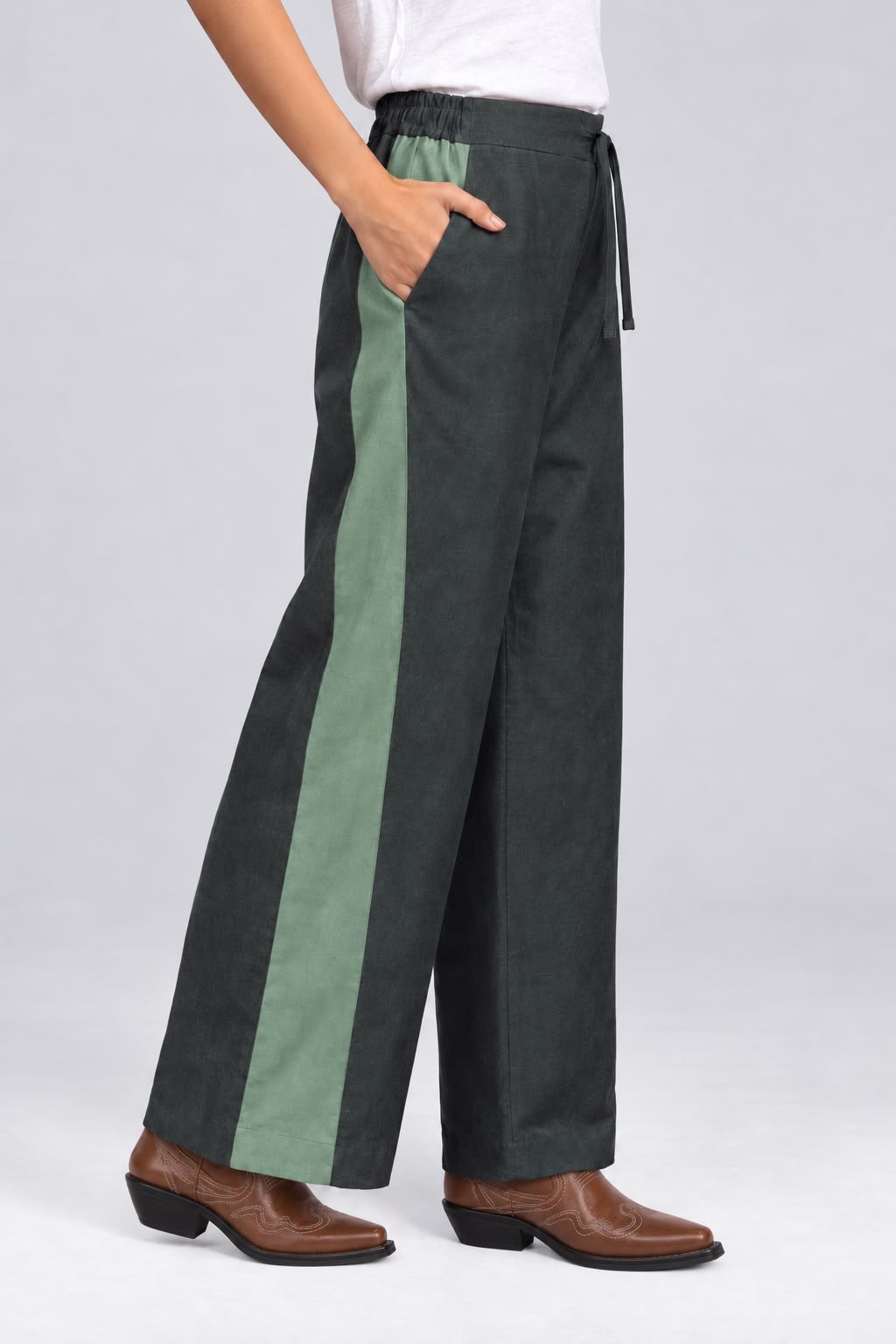 Green Gabardine Drawstring Pants
