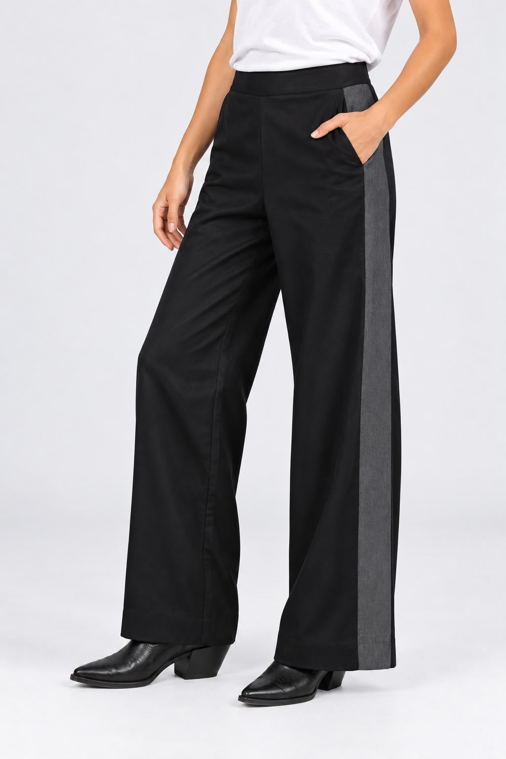 Black Denim Viscose Patchwork Pants