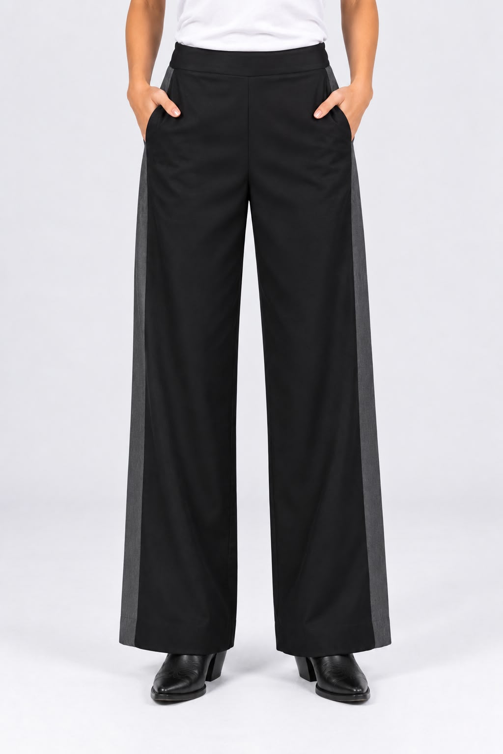 Black Denim Viscose Patchwork Pants