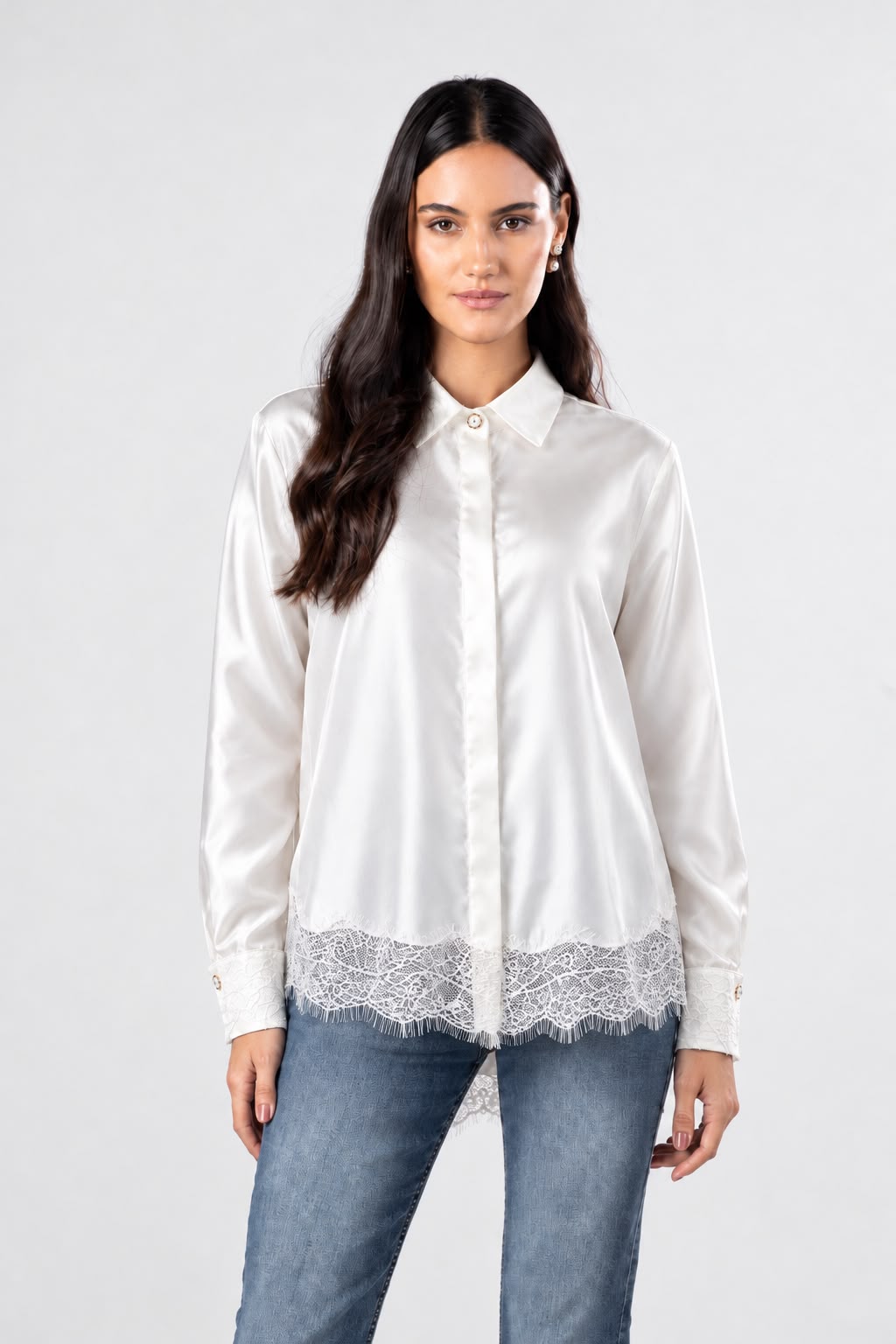 Satin Lace Detail Shirt