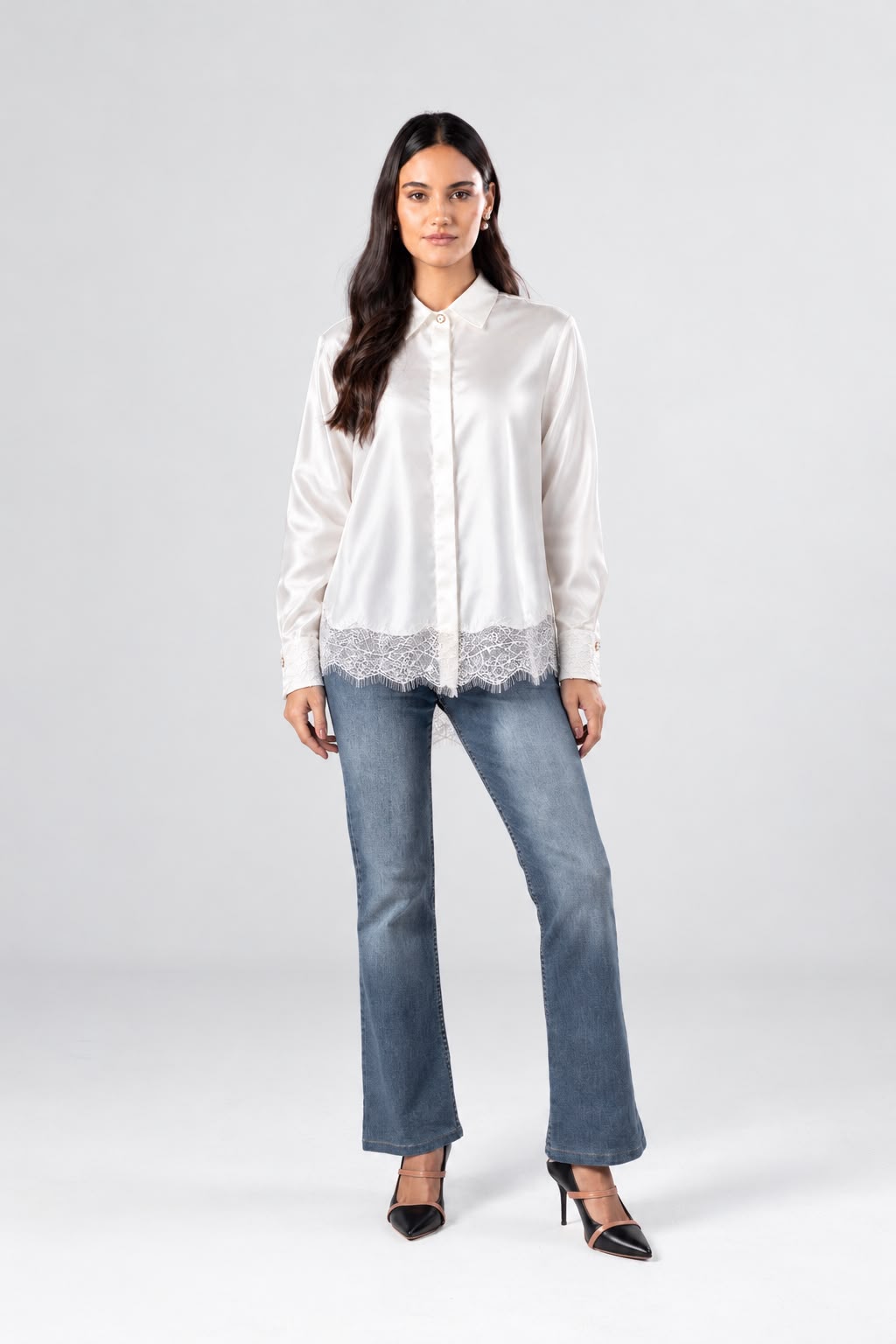 Satin Lace Detail Shirt