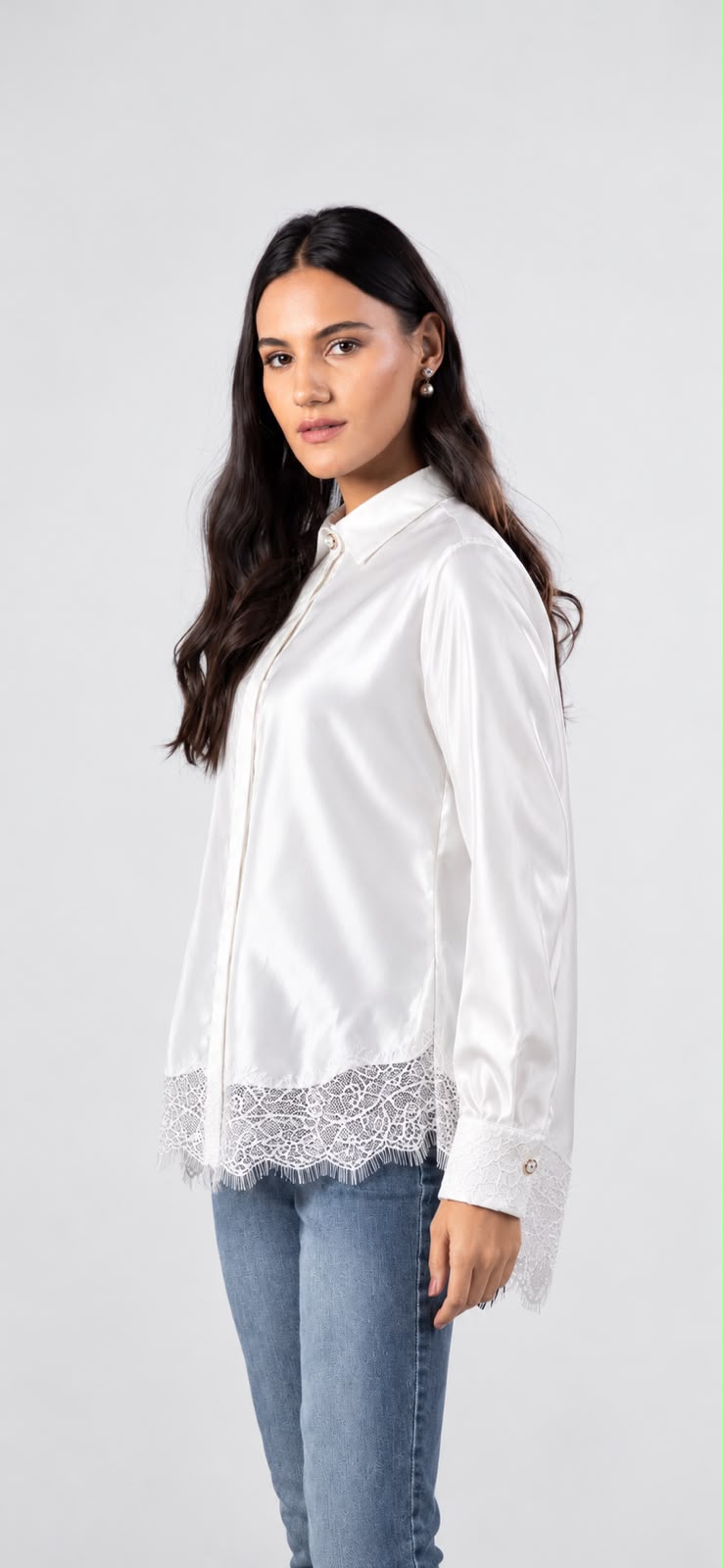 Satin Lace Detail Shirt