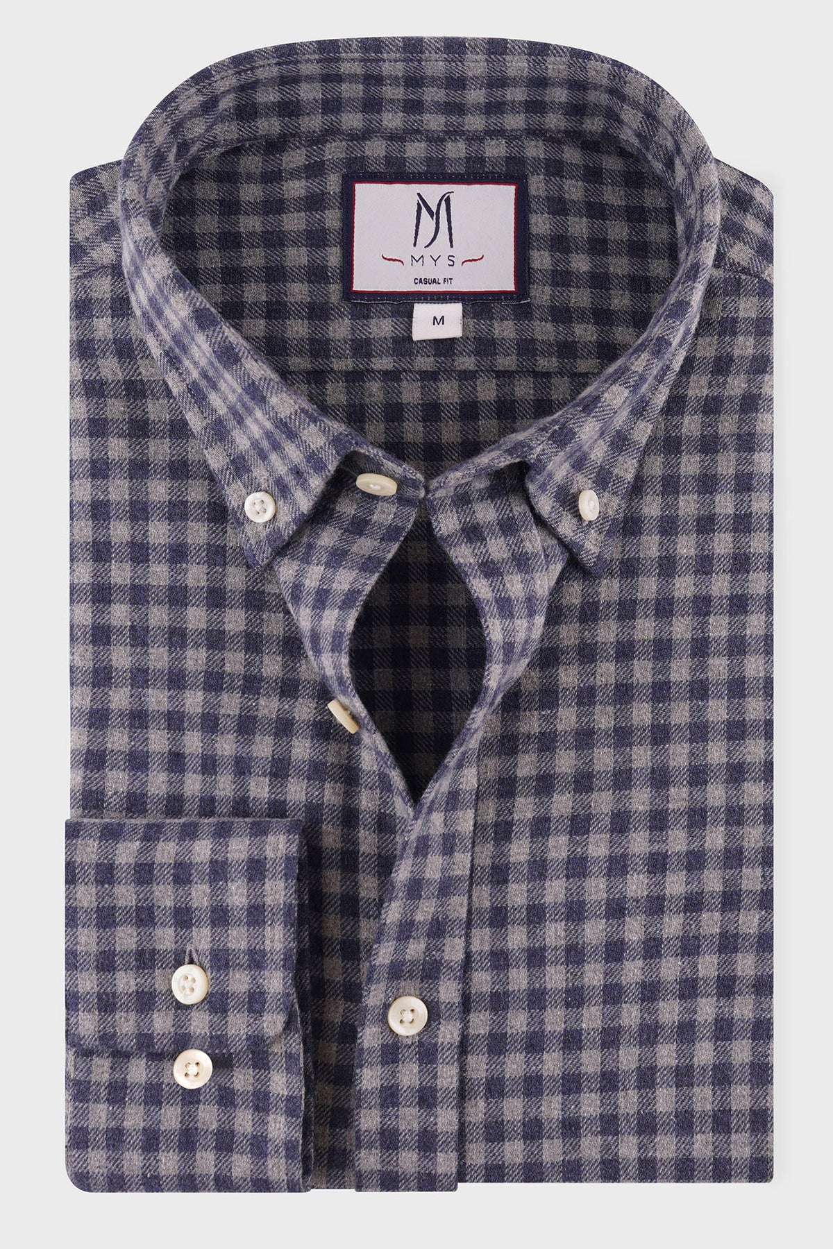 Grey Brushed Checkered Button-Down Flannel Shirt