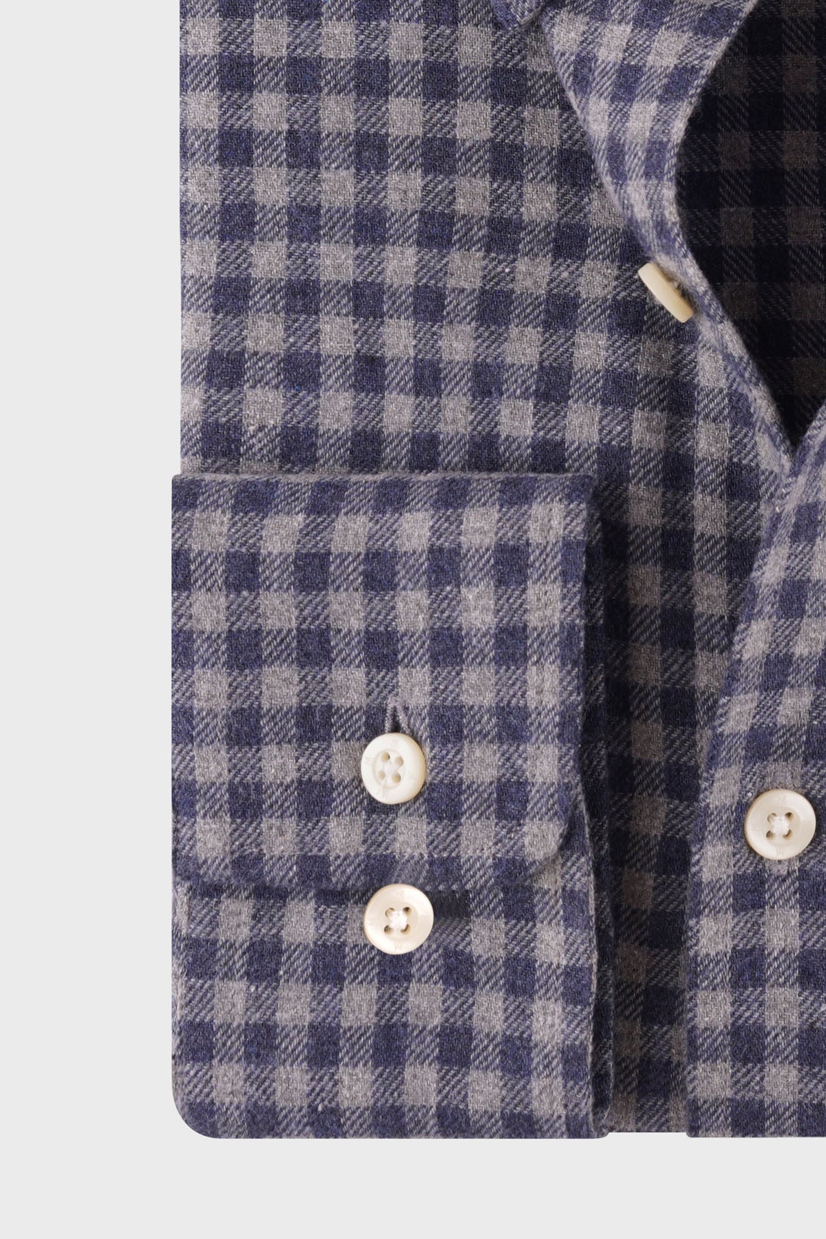 Grey Brushed Checkered Button-Down Flannel Shirt