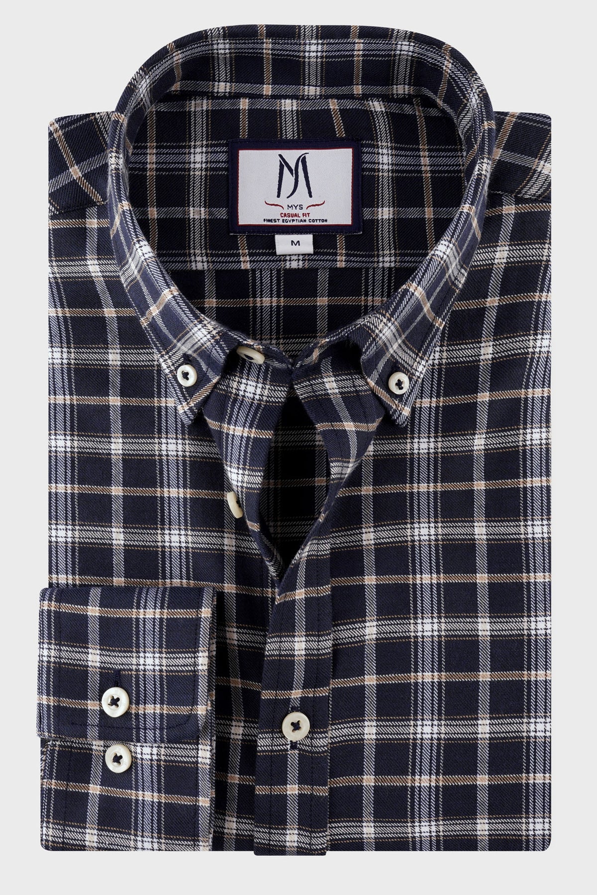 Navy Brushed Checkered Twill Flannel Shirt