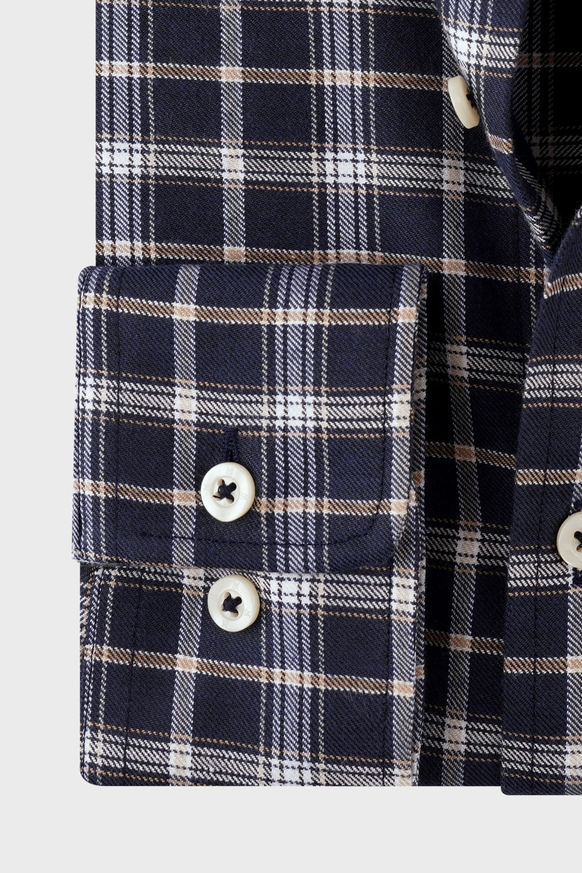Navy Brushed Checkered Twill Flannel Shirt