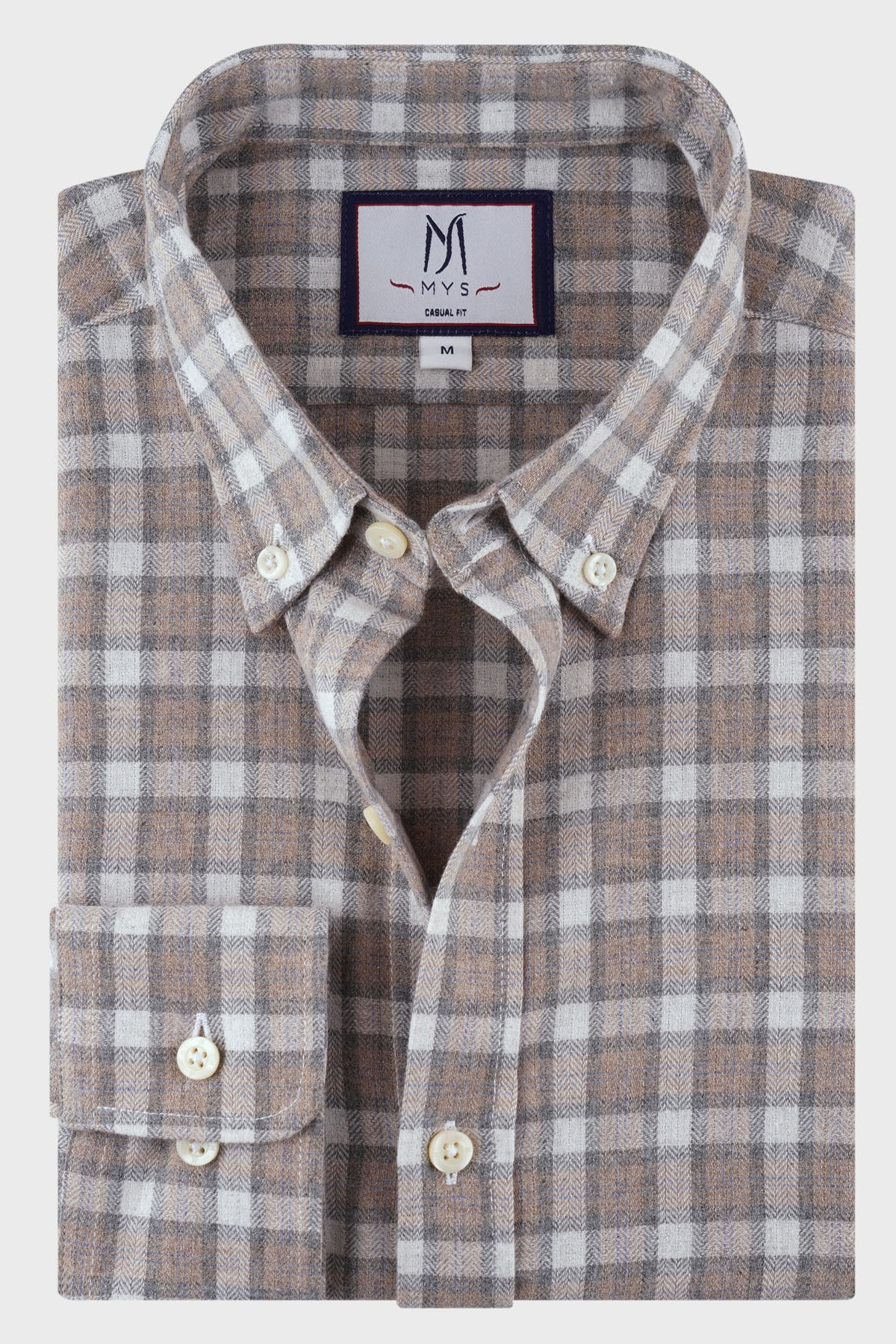 Brushed Checkered Herringbone Button-Down Flannel Shirt