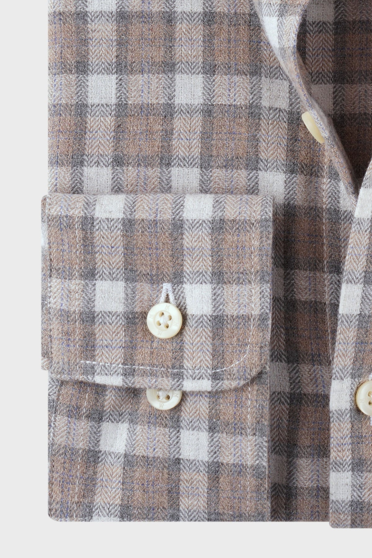 Brushed Checkered Herringbone Button-Down Flannel Shirt