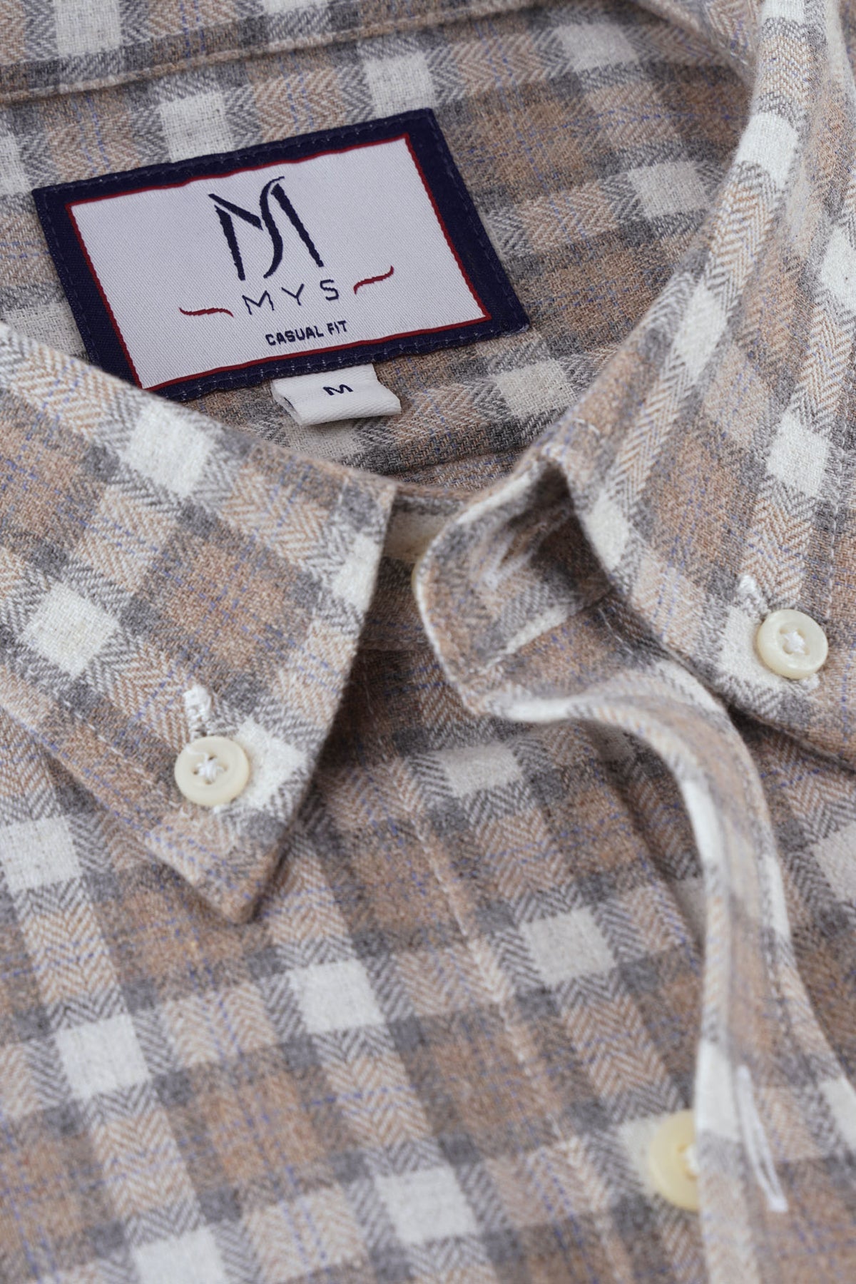 Brushed Checkered Herringbone Button-Down Flannel Shirt