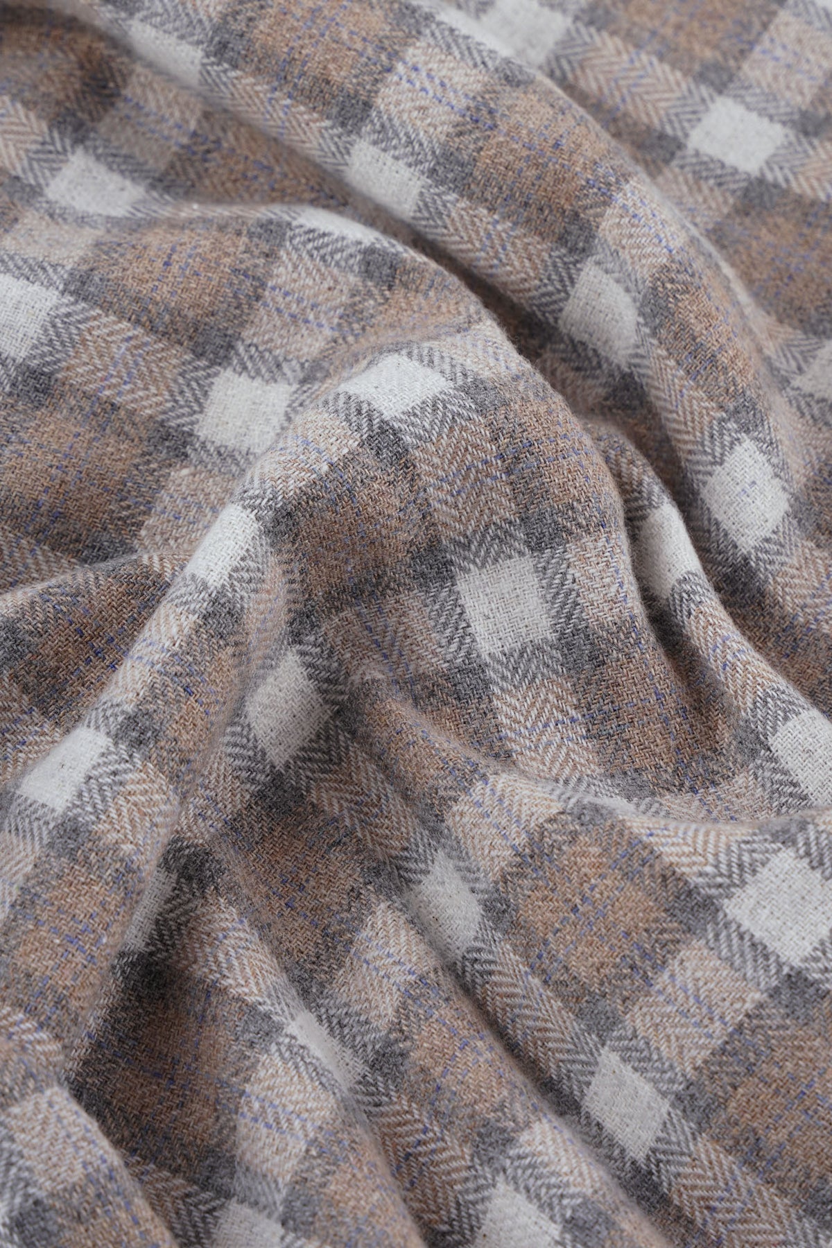 Brushed Checkered Herringbone Button-Down Flannel Shirt